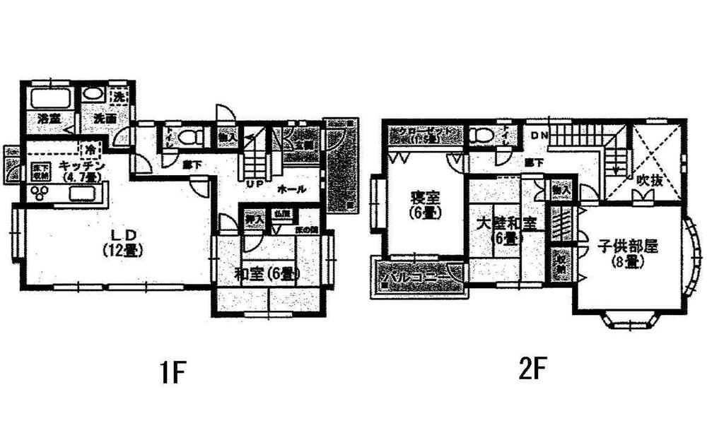 Floor plan. 27,700,000 yen, 4LDK, Land area 172.73 sq m , Building area 111.78 sq m 1F (12LD ・ 4.7K ・ 6 sum) 2F (8 Hiroshi ・ 6 Hiroshi ・ 6 sum ・ toilet)