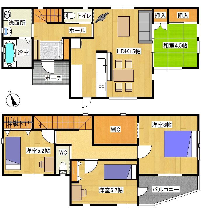 Floor plan. 34,800,000 yen, 4LDK, Land area 114.57 sq m , Building area 101.64 sq m Zenshitsuminami direction! There is also a WIC, It helps in the storage