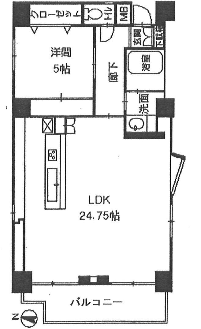 Floor plan. 1LDK, Price 17.3 million yen, Occupied area 64.58 sq m , Balcony area 6 sq m