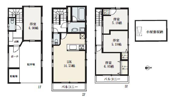 Floor plan. 29,980,000 yen, 4LDK, Land area 69.34 sq m , Building area 107.43 sq m