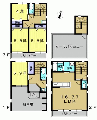 Floor plan. 33,800,000 yen, 4LDK, Land area 70 sq m , Building area 122.1 sq m 4LDK