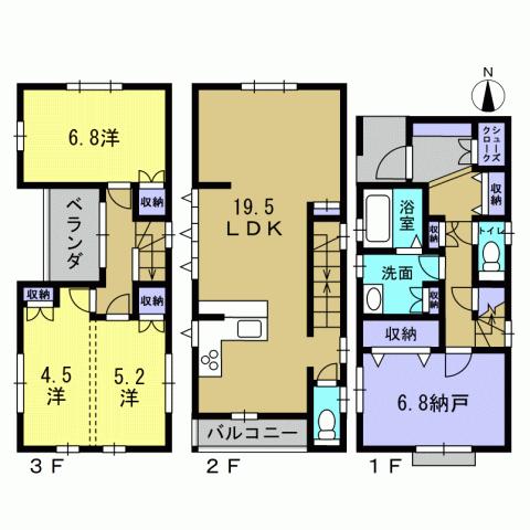 Floor plan. 34,800,000 yen, 4LDK, Land area 75.41 sq m , Building area 107.4 sq m 4LDK