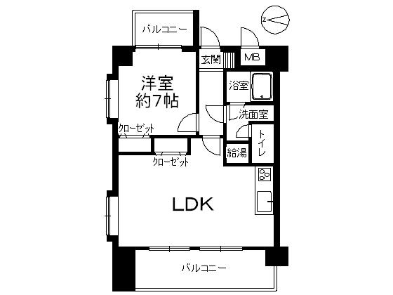 Floor plan. 1LDK, Price 12.9 million yen, Footprint 52 sq m , Balcony area 13.58 sq m