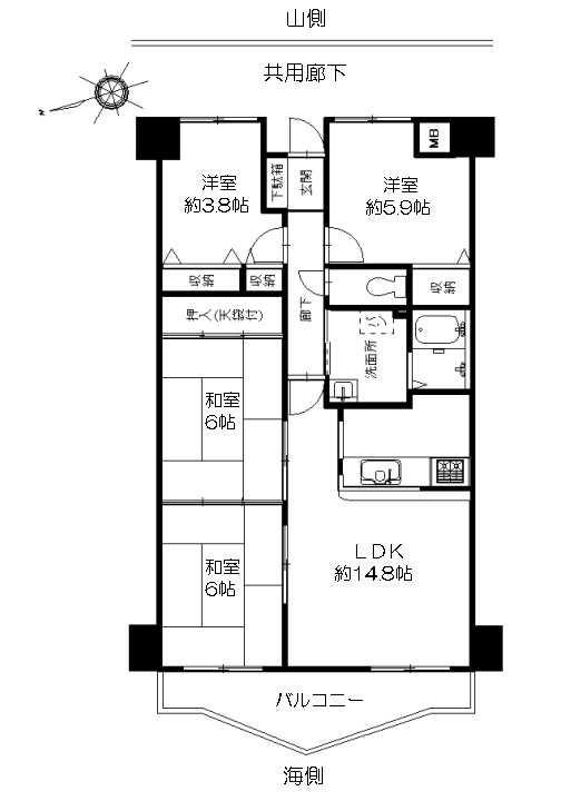 Floor plan. 4LDK, Price 17,900,000 yen, Footprint 79.3 sq m , Balcony area 9.25 sq m