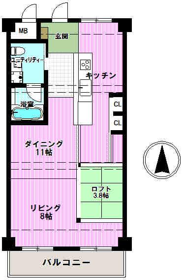 Floor plan. 1LDK, Price 19,800,000 yen, Occupied area 60.21 sq m , Balcony area 7.98 sq m designer full renovation Property