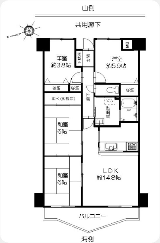 Floor plan. 4LDK, Price 17,900,000 yen, Footprint 79.3 sq m , Balcony area 9.25 sq m
