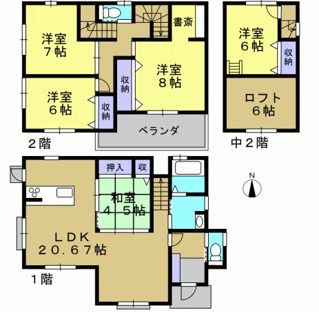 Floor plan. 34,800,000 yen, 5LDK, Land area 179.03 sq m , Building area 113.43 sq m 5LDK