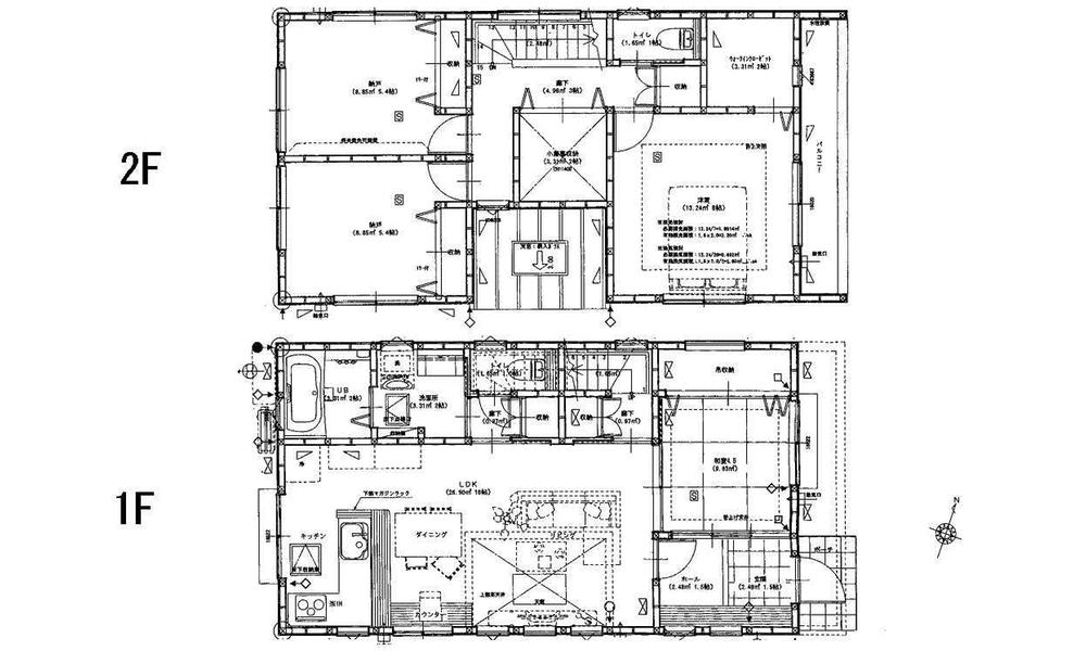 Floor plan. 38,800,000 yen, 4LDK, Land area 104.33 sq m , Building area 101.02 sq m 1F (16LDK ・ 4.5 sum) 2F (8 Hiroshi ・ 5.4 Hiroshi ・ 5.4 Hiroshi ・ 2WIC ・ 2 attic storage)