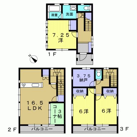 Floor plan. 42 million yen, 3LDK + S (storeroom), Land area 75.54 sq m , Building area 107.98 sq m 4LDK