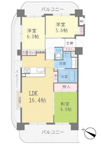 Floor plan. 3LDK, Price 23.8 million yen, Footprint 75.1 sq m , Balcony area 31.69 sq m