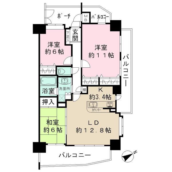 Floor plan. 3LDK, Price 27,800,000 yen, Occupied area 81.44 sq m , Balcony area 23.31 sq m