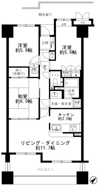 Floor plan. 3LDK, Price 15.9 million yen, Occupied area 72.17 sq m , Balcony area 10.89 sq m