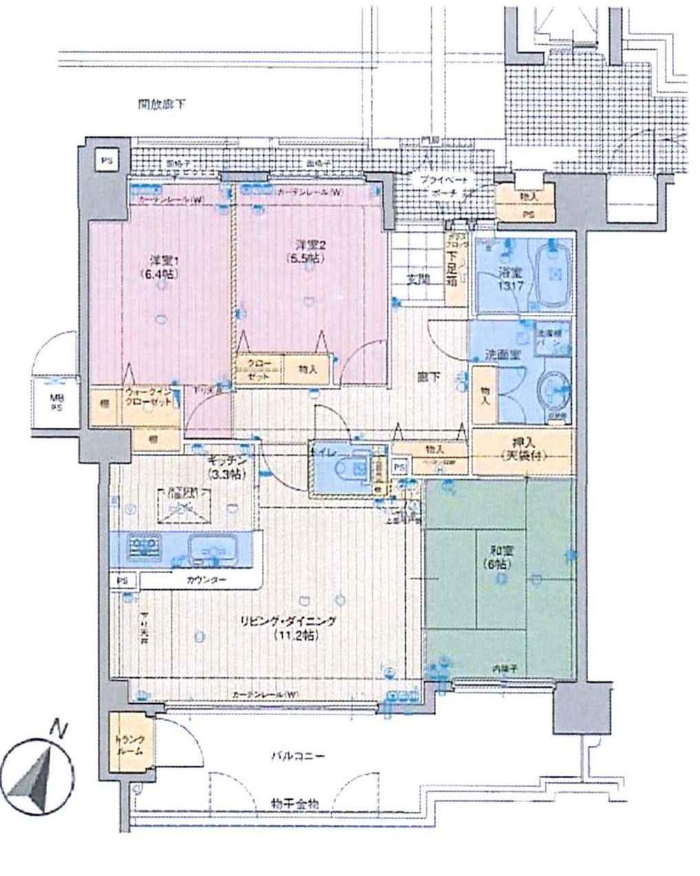 Floor plan. 3LDK, Price 14.5 million yen, Occupied area 72.32 sq m , Balcony area 15 sq m