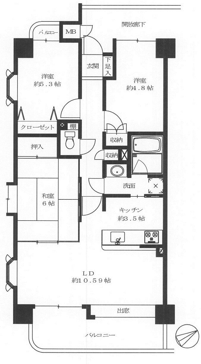 Floor plan. 3LDK, Price 20.8 million yen, Occupied area 65.38 sq m , Balcony area 10.03 sq m