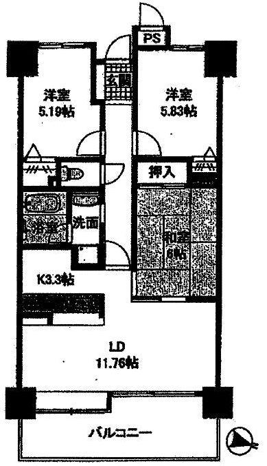Floor plan. 3LDK, Price 23.5 million yen, Occupied area 65.98 sq m