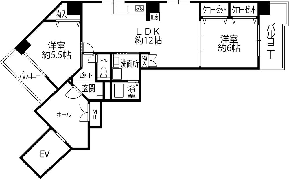Floor plan. 2LDK, Price 15,880,000 yen, Occupied area 66.27 sq m , Balcony area 10.77 sq m