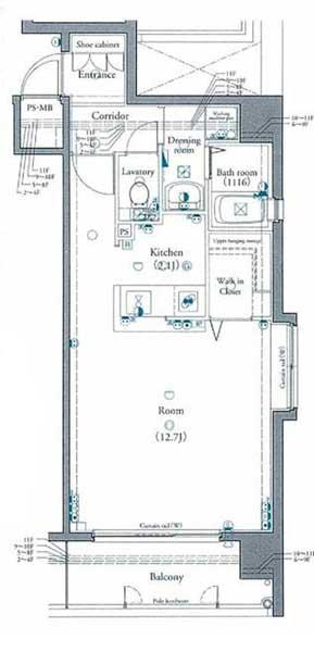 Floor plan. 1K, Price 11.5 million yen, Footprint 36.6 sq m , Balcony area 6.15 sq m