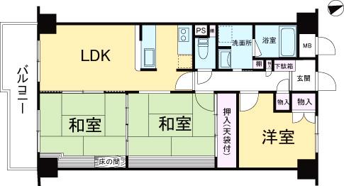 Floor plan. 3LDK, Price 9.98 million yen, Footprint 68.4 sq m , Balcony area 8.37 sq m