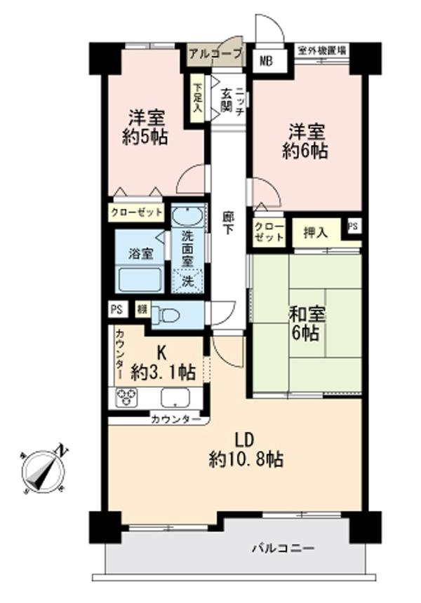 Floor plan. 3LDK, Price 14.5 million yen, Occupied area 64.74 sq m , Balcony area 8.44 sq m