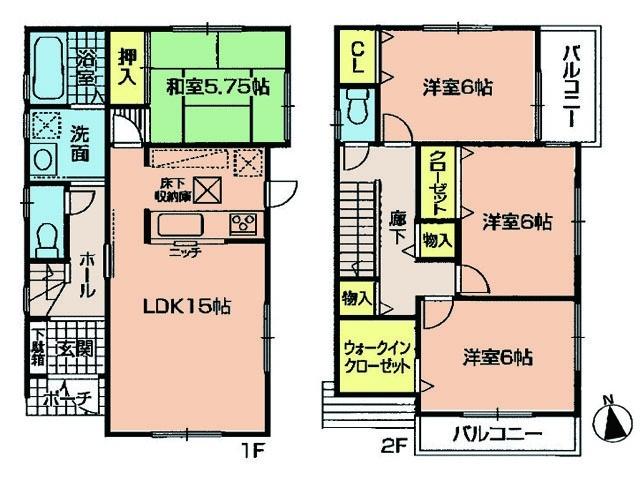 Floor plan. 32,300,000 yen, 4LDK, Land area 100.34 sq m , Building area 95.17 sq m