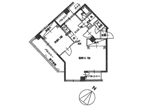 Floor plan. 1LDK, Price 12.3 million yen, Occupied area 51.84 sq m , Balcony area 14.8 sq m
