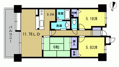Floor plan. 3LDK, Price 23.5 million yen, Occupied area 65.98 sq m , Balcony area 13.23 sq m 3LDK