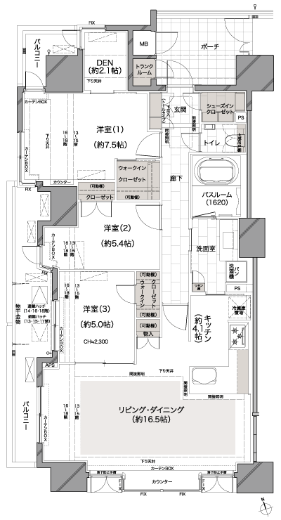 Floor: 3LDK + DEN + 2WIC + SIC + TR, the occupied area: 93.67 sq m, Price: 61.2 million yen