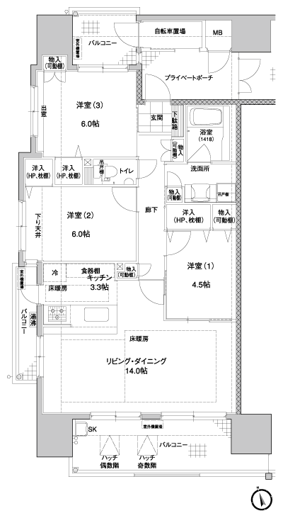 Floor: 3LDK, occupied area: 77.44 sq m, Price: 34,380,000 yen ~ 42,010,000 yen