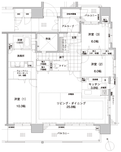 Floor: 3LDK, occupied area: 121.09 sq m, Price: 85.8 million yen