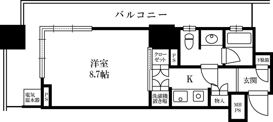 Floor plan. 1K, Price 19.9 million yen, Occupied area 29.28 sq m , Balcony area 16.53 sq m