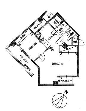 Floor plan. 1LDK, Price 12.3 million yen, Occupied area 51.84 sq m , Balcony area 14.8 sq m floor plan