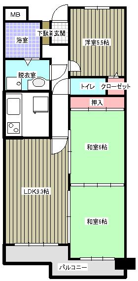 Floor plan. 3LDK, Price 9.5 million yen, Occupied area 61.77 sq m , Balcony area 8.48 sq m