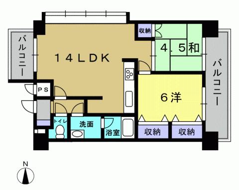 Floor plan. 2LDK, Price 15 million yen, Occupied area 51.31 sq m , Balcony area 12.84 sq m 2LDK