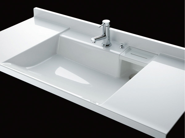 Bathing-wash room.  [LJ bowl counter] The location of the drain outlet in the right back you can use widely the whole basin. Care also Ease, Also attractive as the interior.