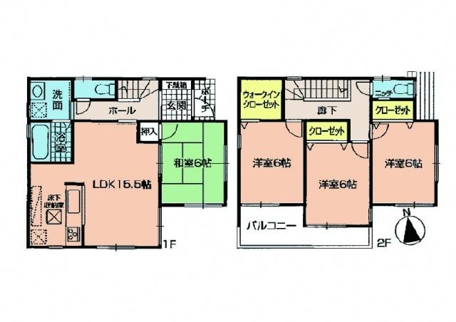 Floor plan. 34,800,000 yen, 4LDK, Land area 100.34 sq m , Building area 95.58 sq m