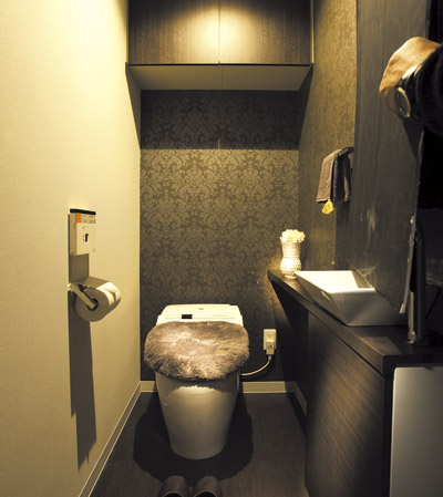 Interior.  [toilet] Toilet with a toilet counter controversial fine atmosphere. Stock such as paper also provided a space that can be stored securely.