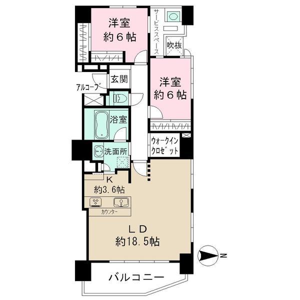 Floor plan. 2LDK, Price 63,800,000 yen, Occupied area 84.69 sq m , Balcony area 10.79 sq m