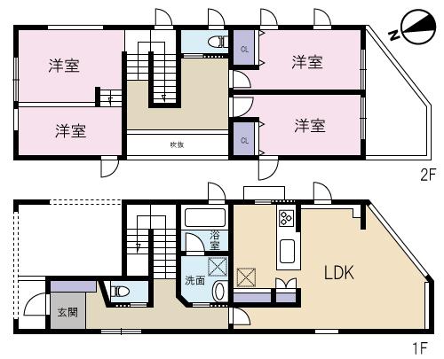 Floor plan. 42,800,000 yen, 4LDK + S (storeroom), Land area 104.17 sq m , Building area 110.49 sq m