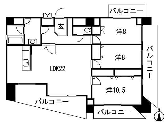 Floor plan. 3LDK, Price 27,800,000 yen, Occupied area 96.56 sq m , Balcony area 29.85 sq m 3LDK