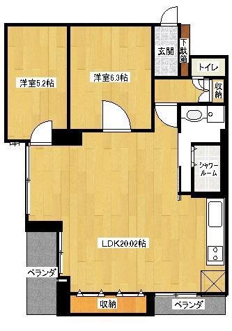 Floor plan. 2LDK, Price 10.5 million yen, Occupied area 65.51 sq m