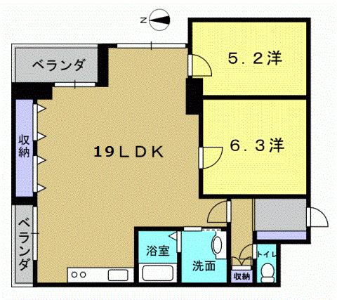 Floor plan. 2LDK, Price 10.5 million yen, Occupied area 65.51 sq m 2LDK