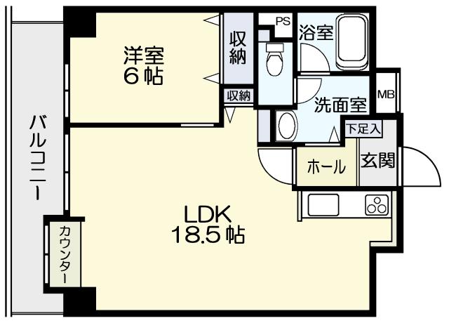 Floor plan. 1LDK, Price 13.8 million yen, Occupied area 55.01 sq m , Balcony area 9.29 sq m
