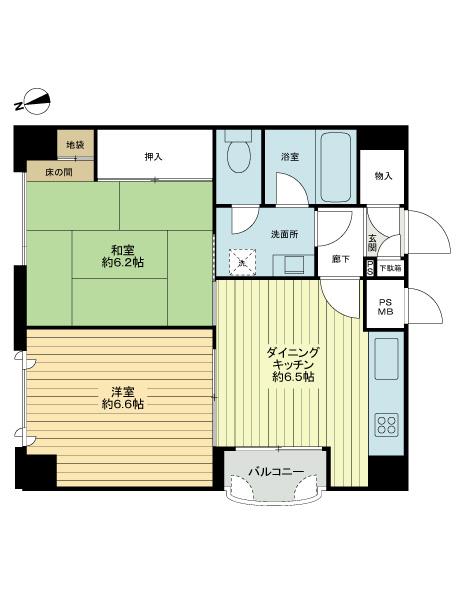 Floor plan. 2DK, Price 8.8 million yen, Occupied area 46.26 sq m , Balcony area 1.84 sq m floor plan
