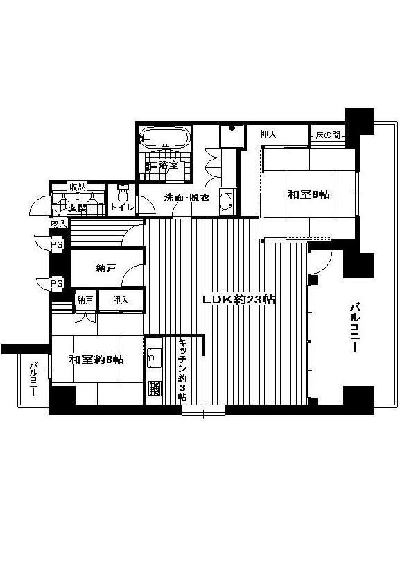 Floor plan. 2LDK + S (storeroom), Price 21 million yen, Footprint 93.9 sq m , Balcony area 16.76 sq m LD is a spacious floor plan with a pledge 23.
