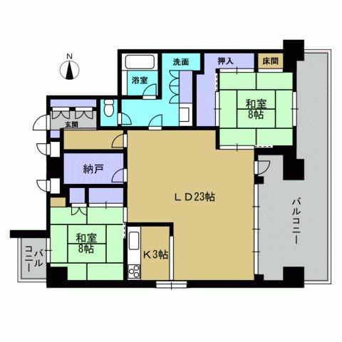 Floor plan. 2LDK, Price 21 million yen, Footprint 93.9 sq m , Balcony area 16.76 sq m 2LDK