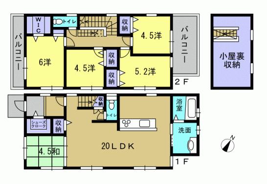 Floor plan. 34,800,000 yen, 5LDK, Land area 122.37 sq m , Building area 107.65 sq m 5LDK