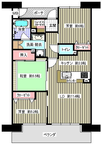 Floor plan. 3LDK, Price 23 million yen, Occupied area 67.89 sq m , Balcony area 13.32 sq m