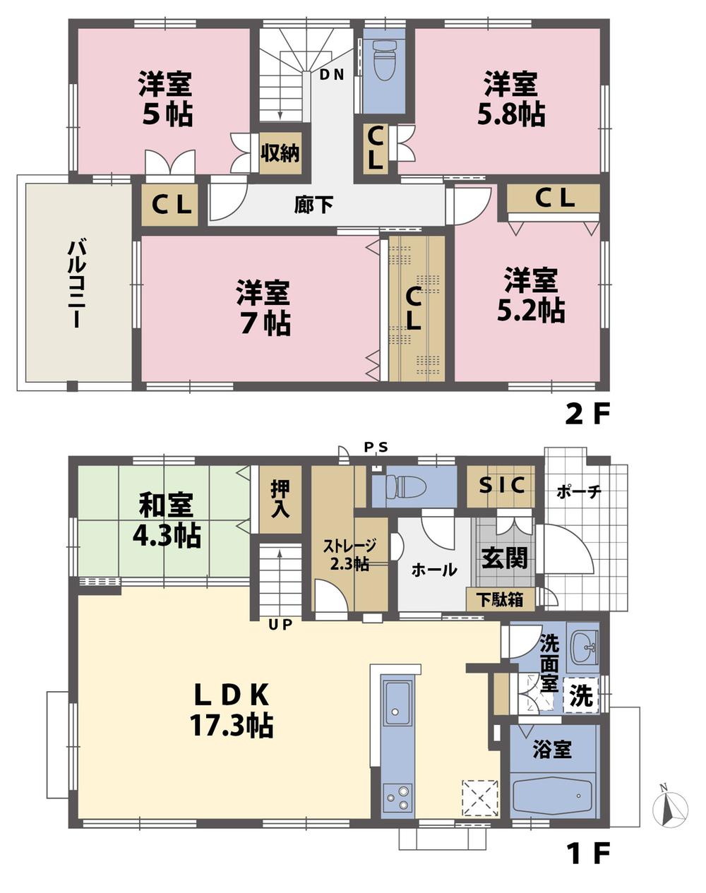 Floor plan. (No.2), Price 38,980,000 yen, 5LDK, Land area 118.02 sq m , Building area 109.36 sq m