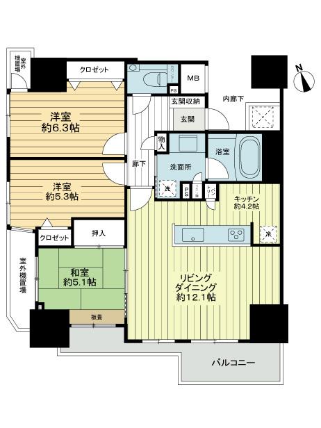 Floor plan. 3LDK, Price 33,800,000 yen, Occupied area 75.05 sq m , Balcony area 7.65 sq m floor plan