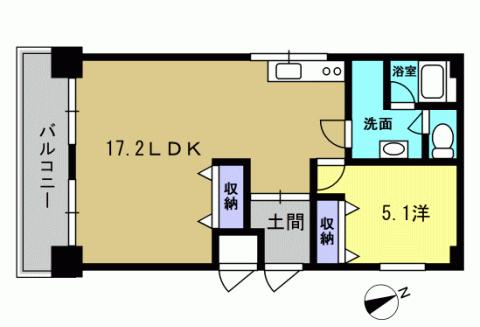 Floor plan. 1LDK, Price 9.8 million yen, Occupied area 51.32 sq m , Balcony area 7.75 sq m 1LDK